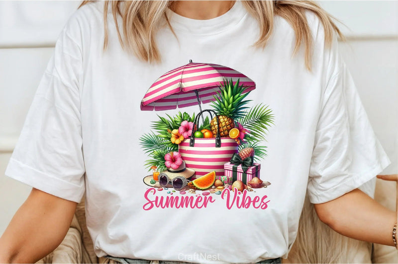 Summer Vibes Striped Beach Bag Clipart Bundle - CraftNest - Digital Crafting and Art