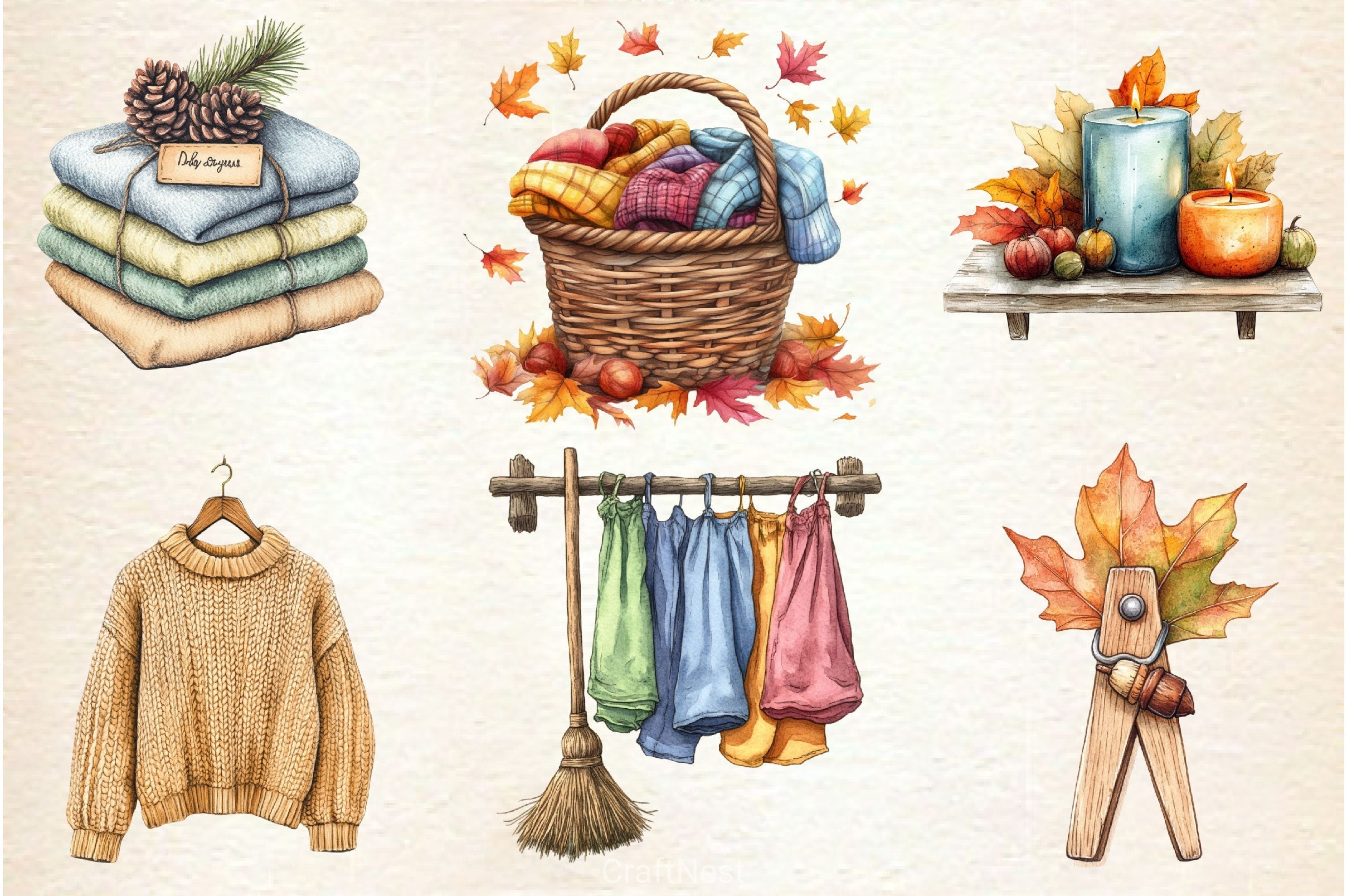 Autumn Laundry Clipart Bundle