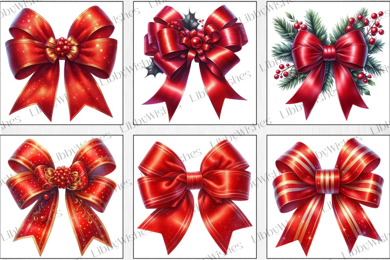 Red Christmas Bow Clipart Bundle - CraftNest - Digital Crafting and Art