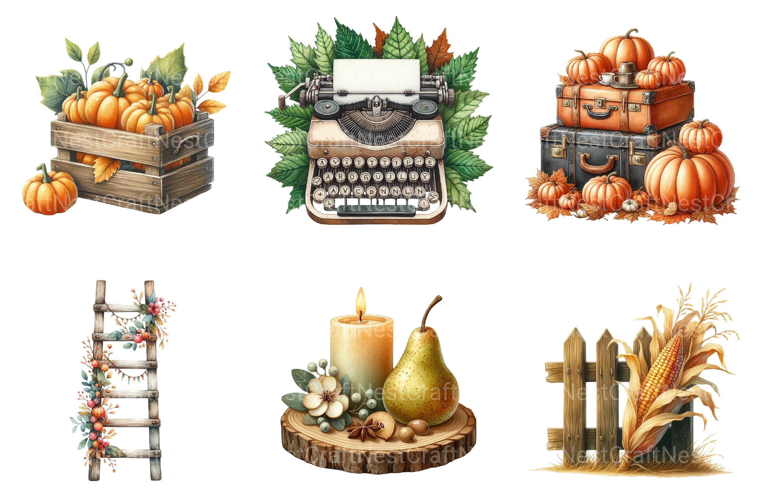 Vintage Fall Decorations Clipart