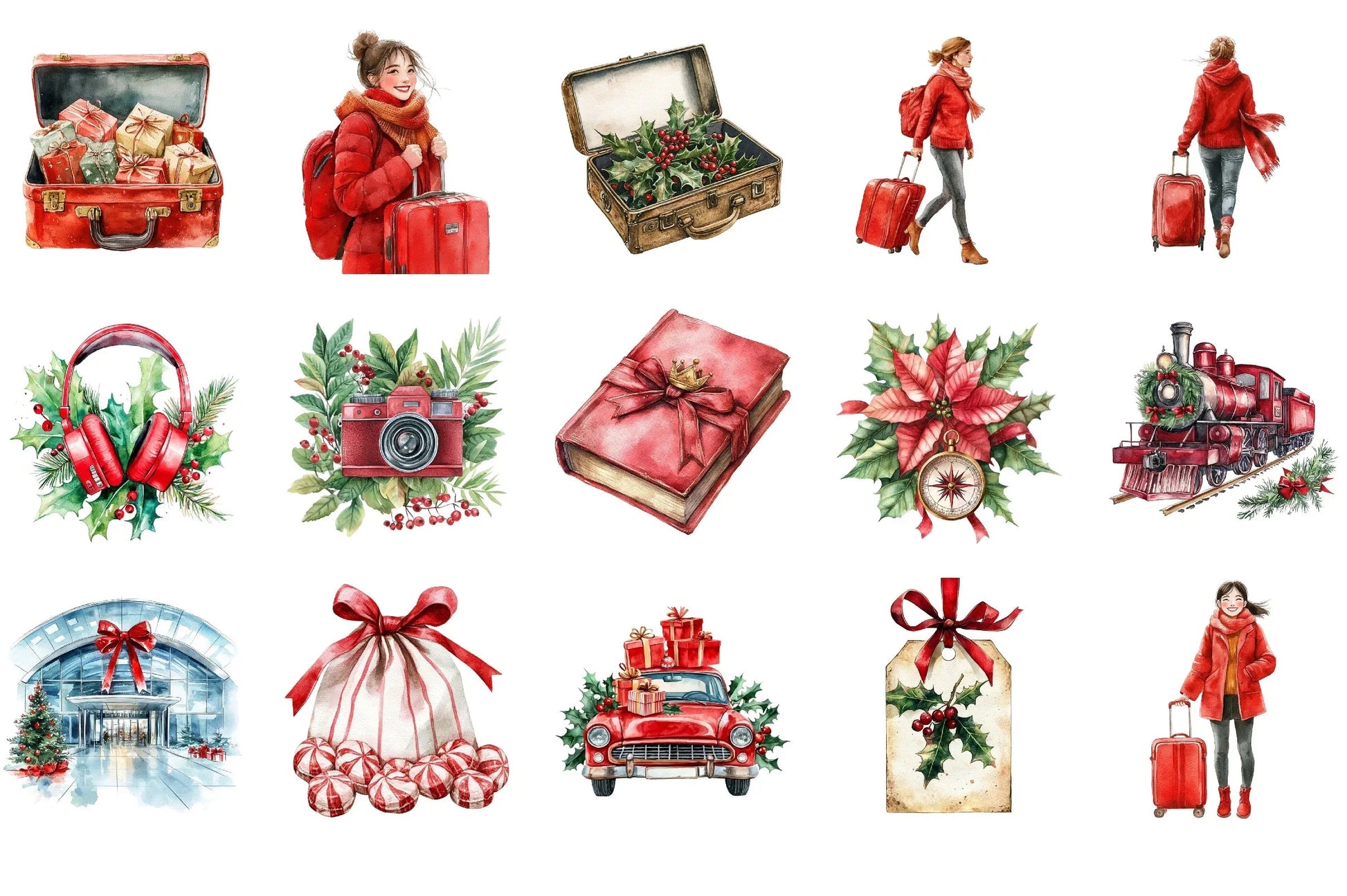 Christmas Travel Watercolor Clipart Bundle - CraftNest - Digital Crafting and Art