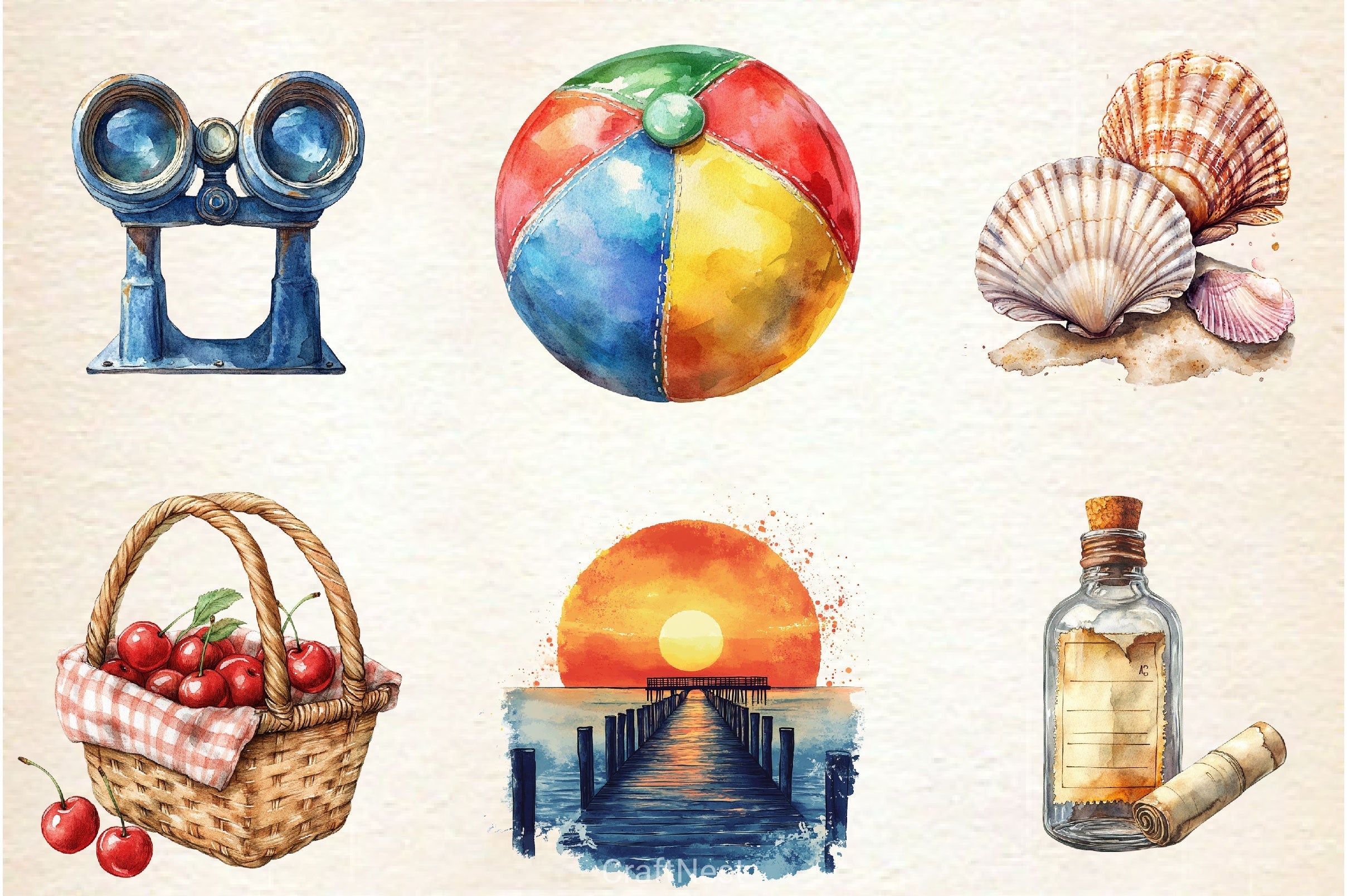Vintage Summer Beach Clipart Bundle 4