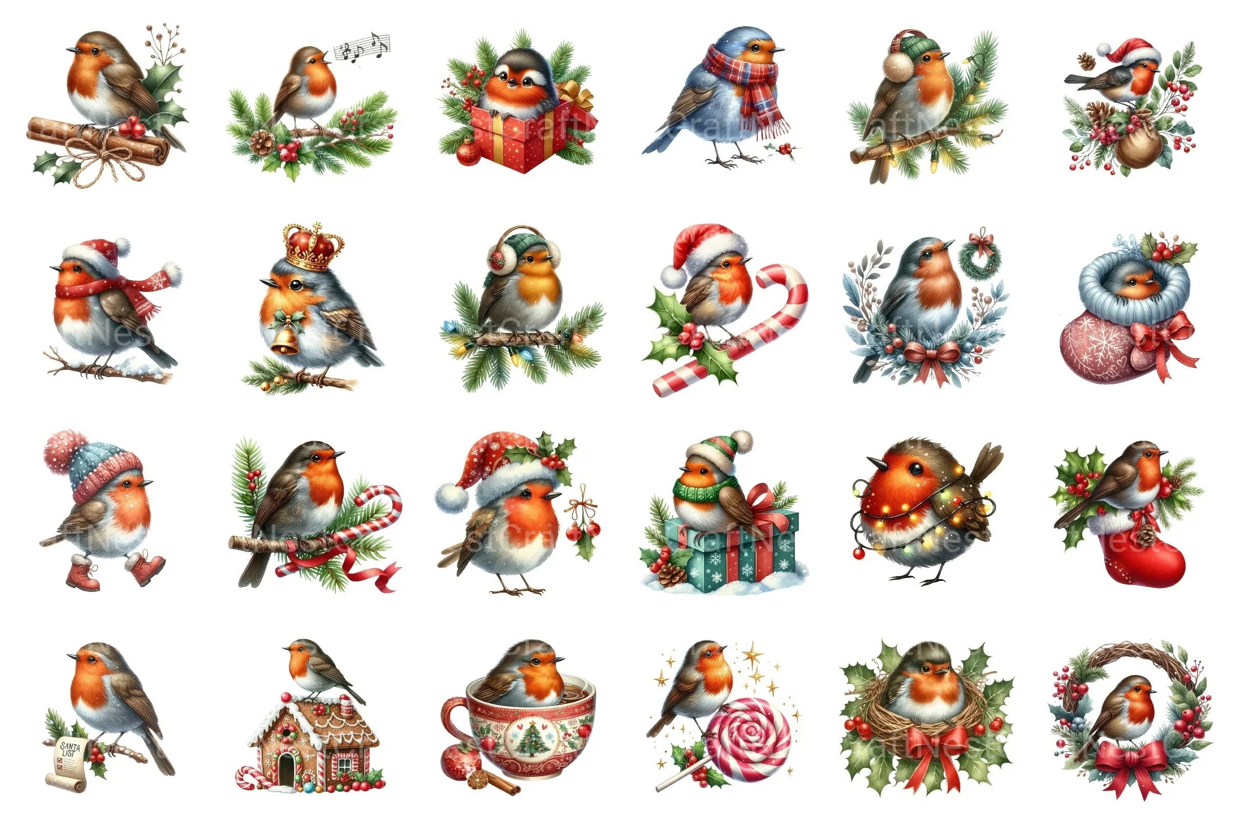 Christmas Robin Bird Clipart Bundle - CraftNest - Digital Crafting and Art
