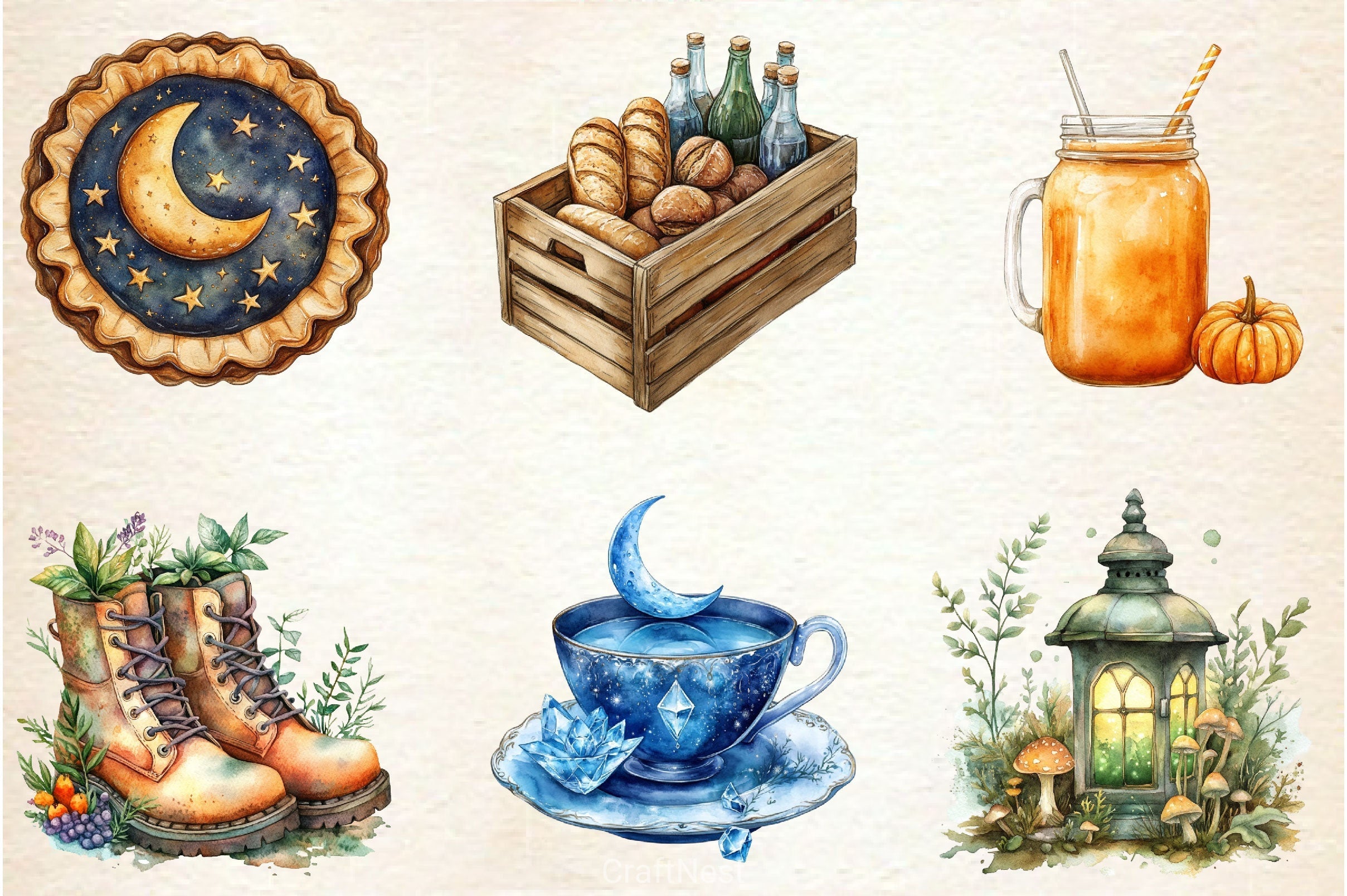Witch Autumn Picnic Set Clipart Bundle 2