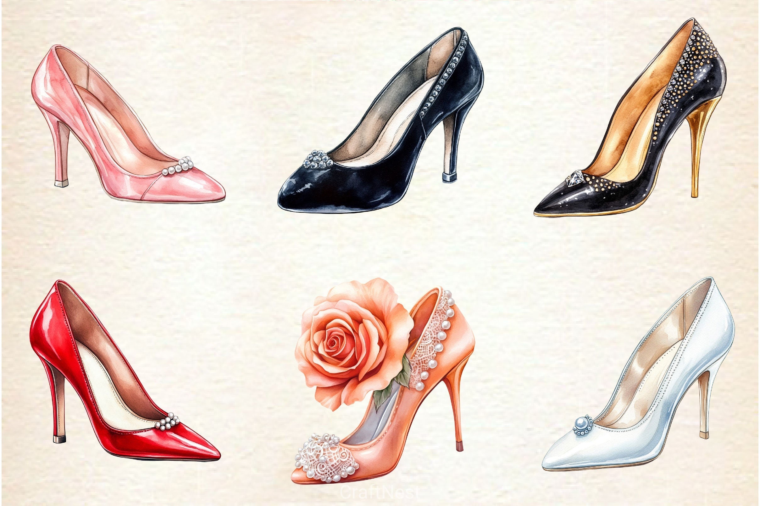 High Heels With Diamonds And Pearls Clipart Bundle