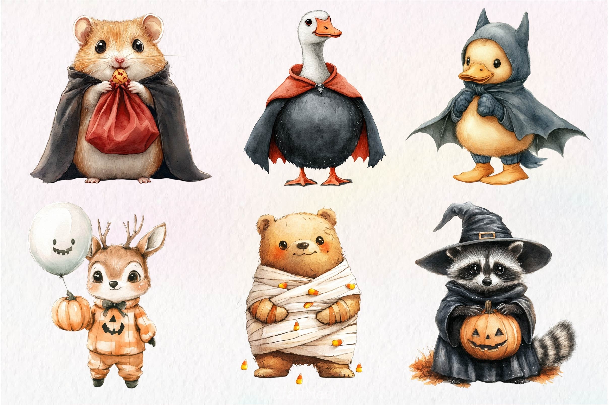 Quirky Halloween Animals Clipart Bundle