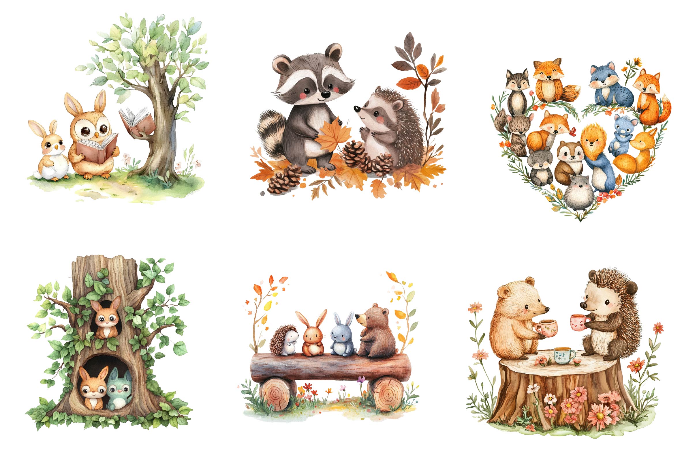 Woodland Forest Animals Friends Clipart Bundle