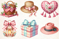 Bohemian Pink Gingham Clipart Bundle - CraftNest - Digital Crafting and Art