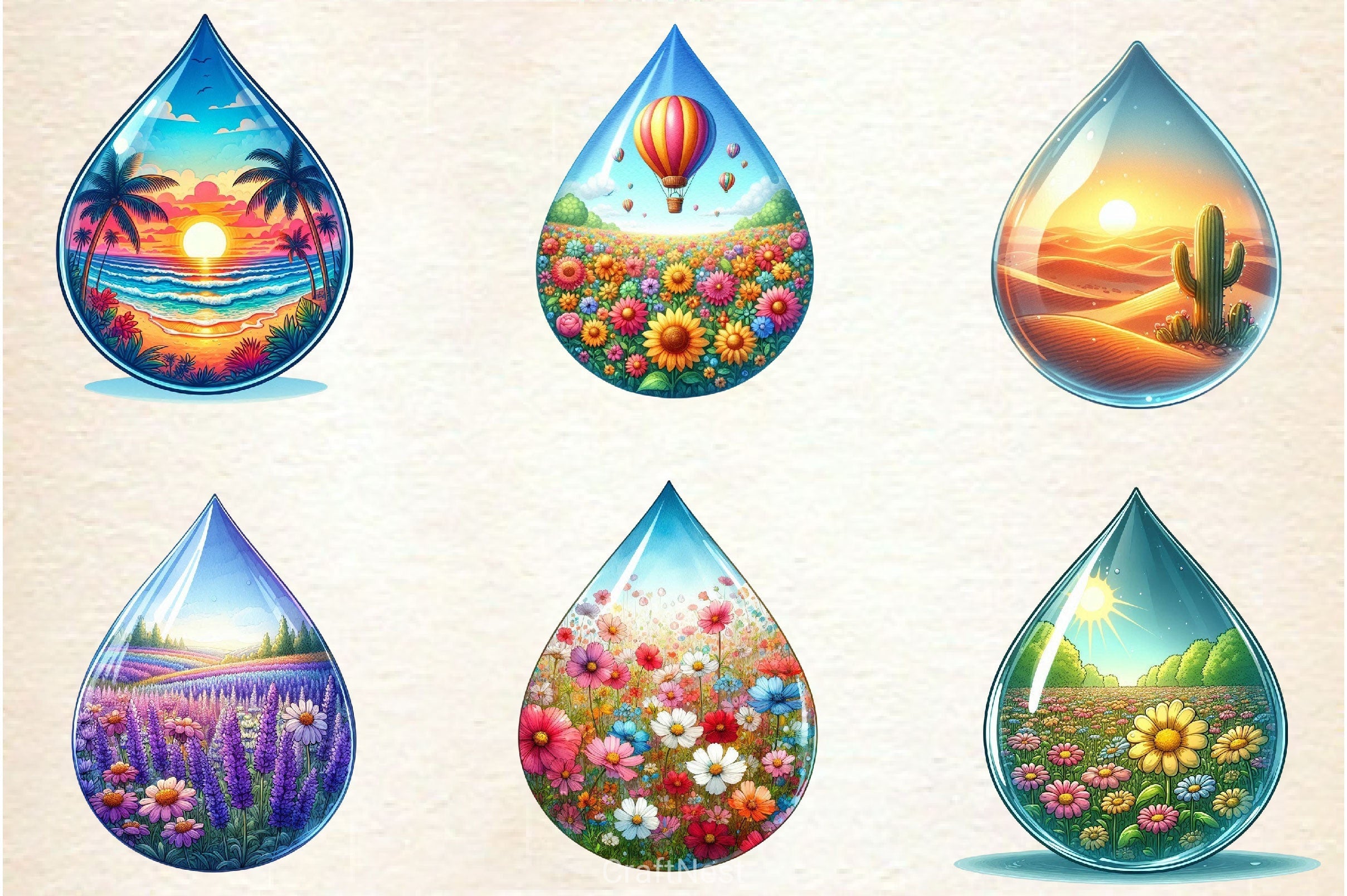 Landscape Water Droplet Clipart Bundle 3