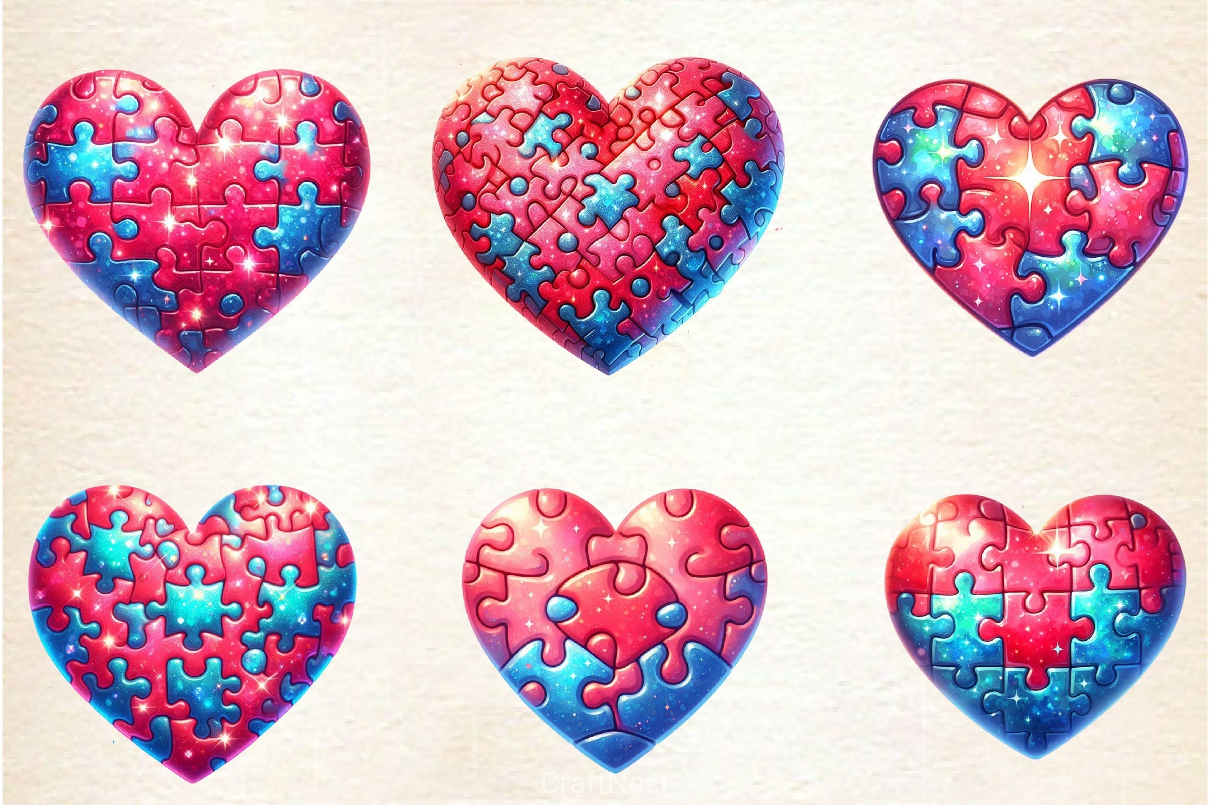 Valentine Puzzle Heart Clipart Bundle