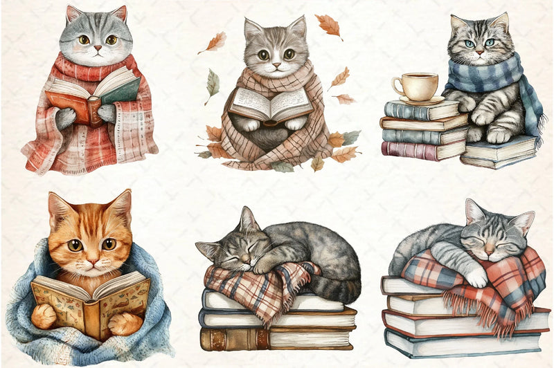 Cat and Book Fall Clipart Bundle - CraftNest - Digital Crafting and Art