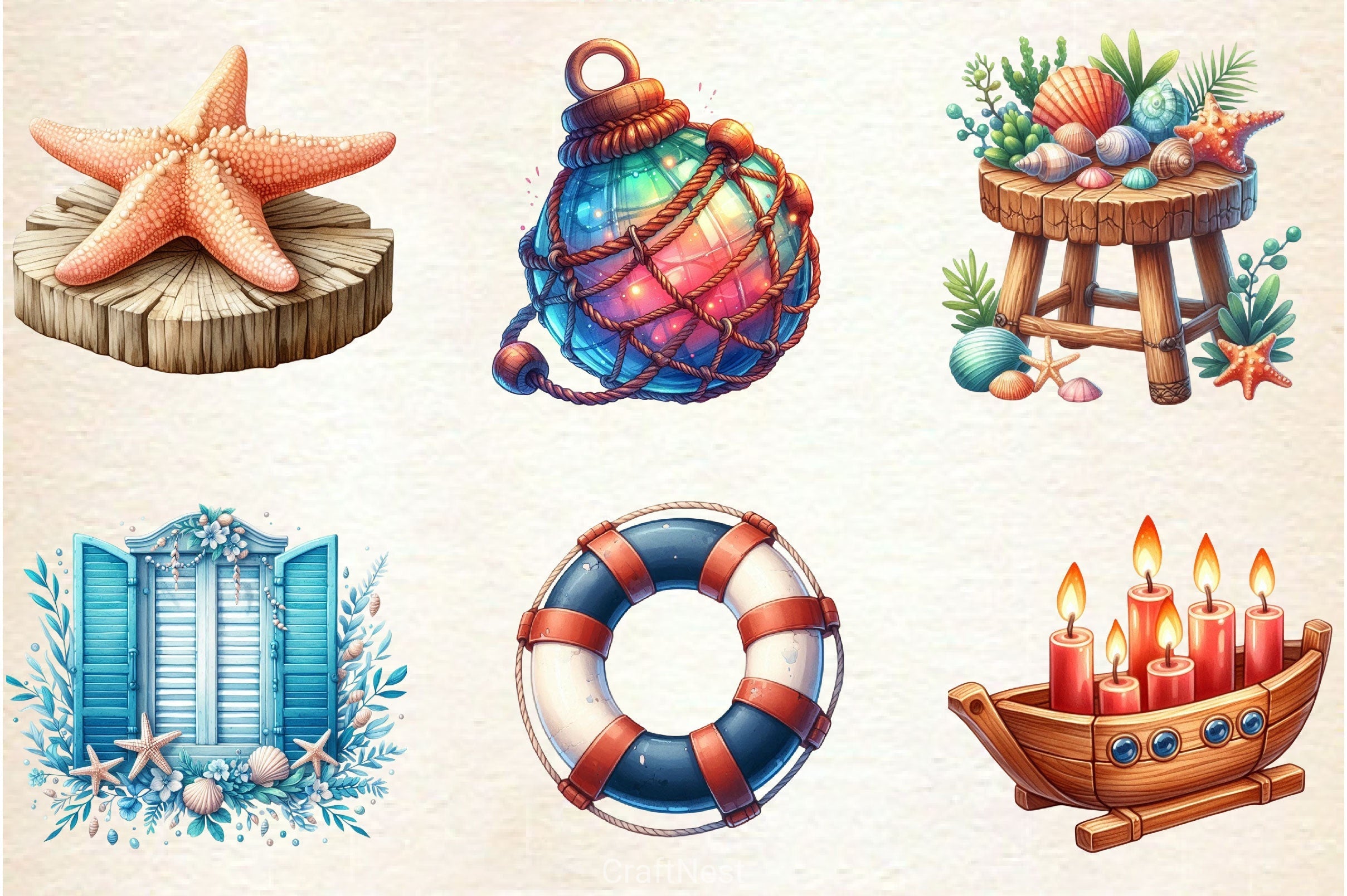 Rustic Coastal Cottage Elements Clipart Bundle