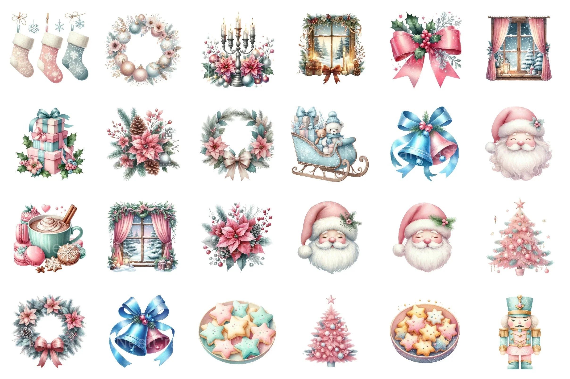 Pink Mint Christmas Pastel Character Clipart Bundle - CraftNest - Digital Crafting and Art