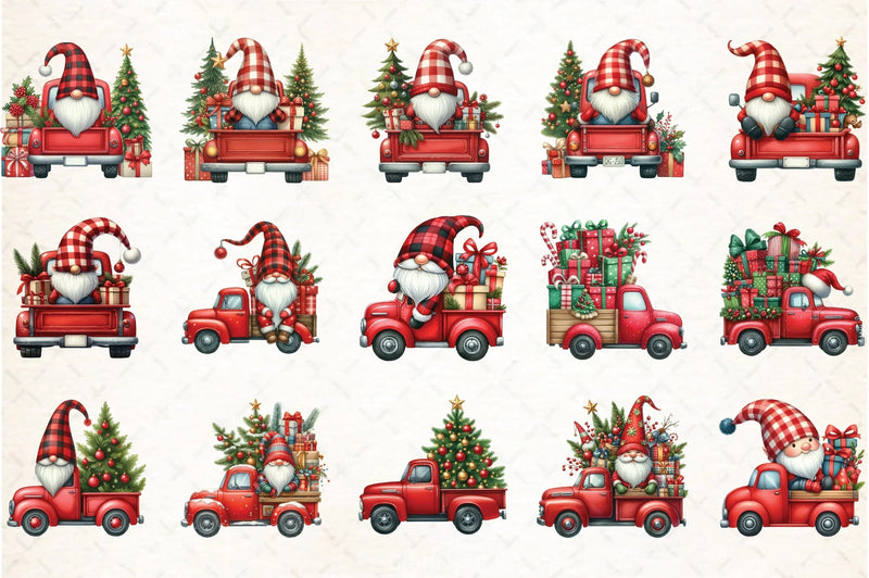Christmas Gnome & Truck Clipart Bundle 1 - CraftNest - Digital Crafting and Art