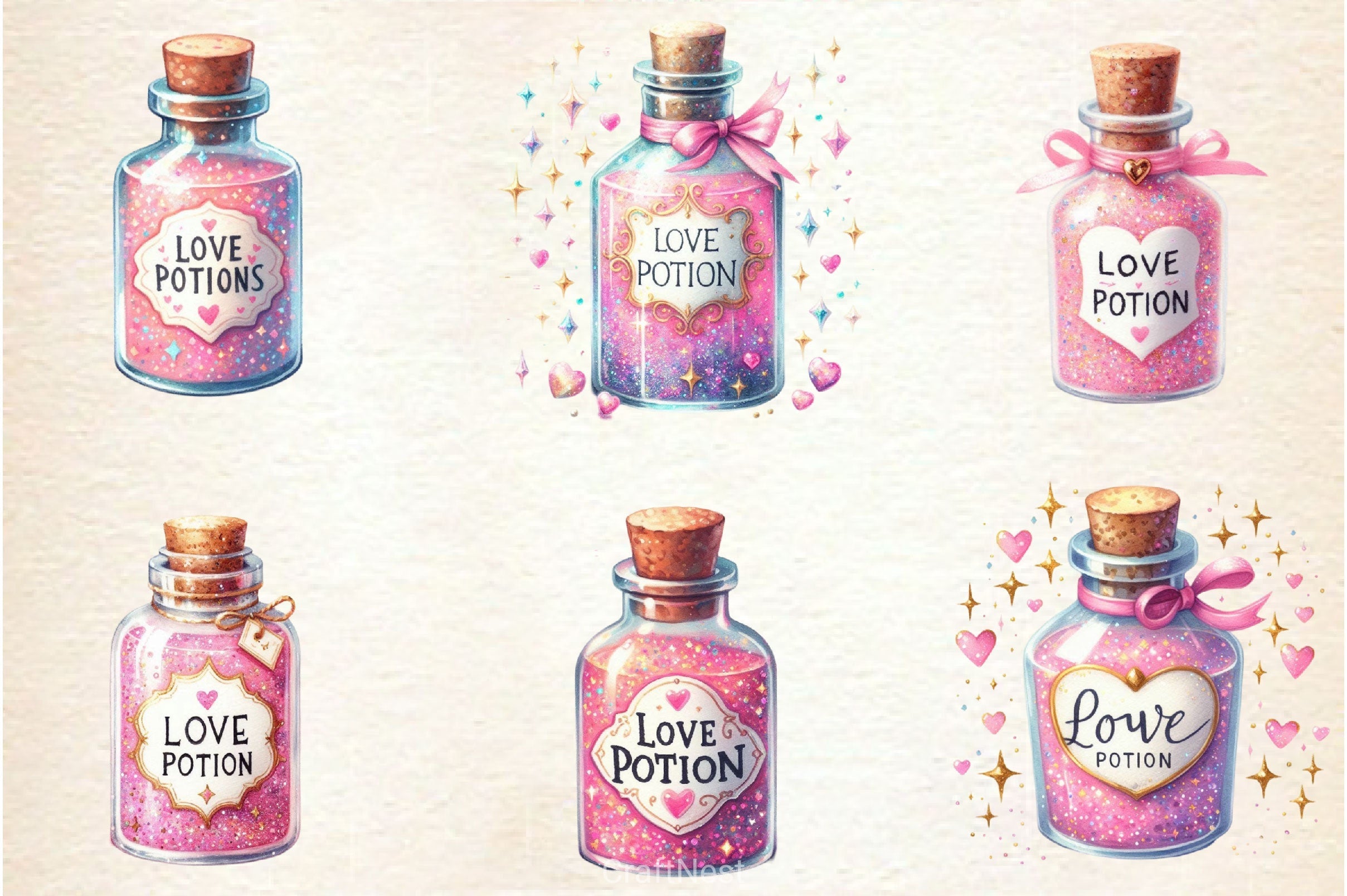 Glittery Love Potion Clipart Bundle