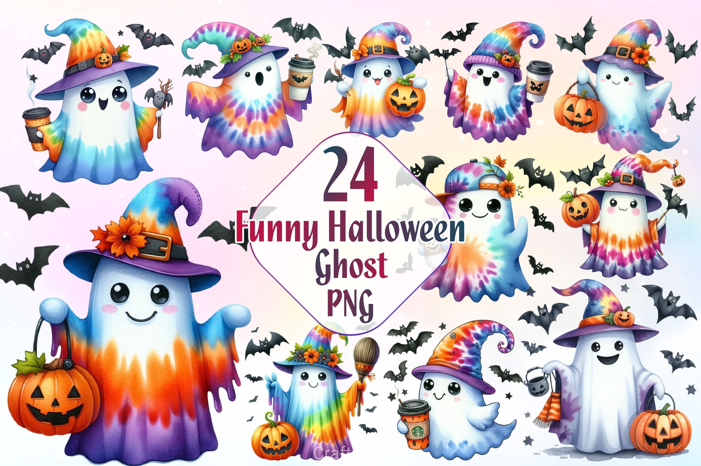 Funny Halloween Ghost Clipart Bundle 3