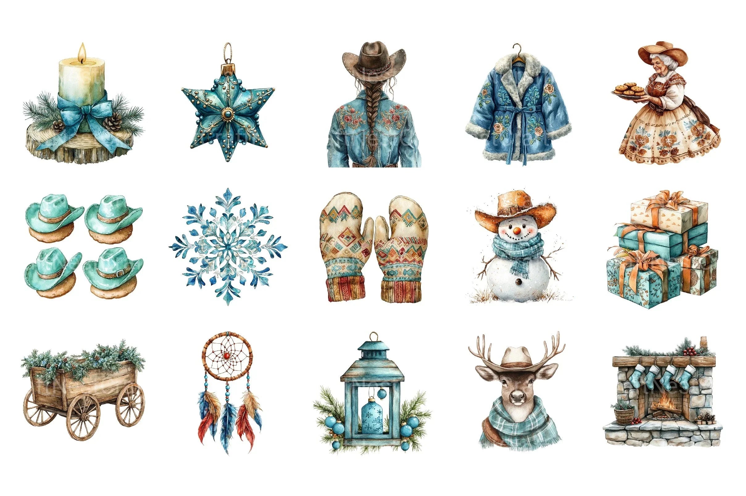 Southwestern Christmas Clipart Bundle: Rustic Holiday Art for Crafts & Design - CraftNest - Digital Crafting and Art