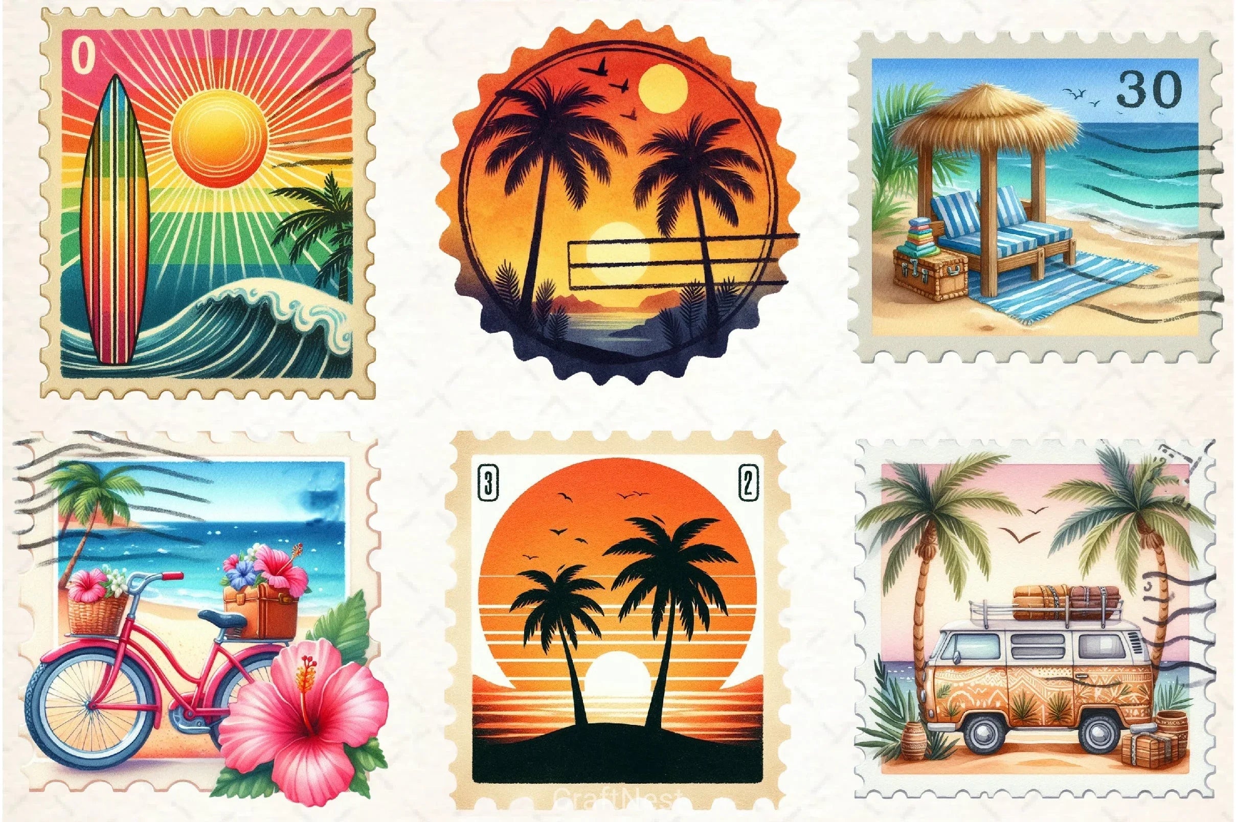Retro Summer Postage Clipart Bundle 2 - CraftNest - Digital Crafting and Art