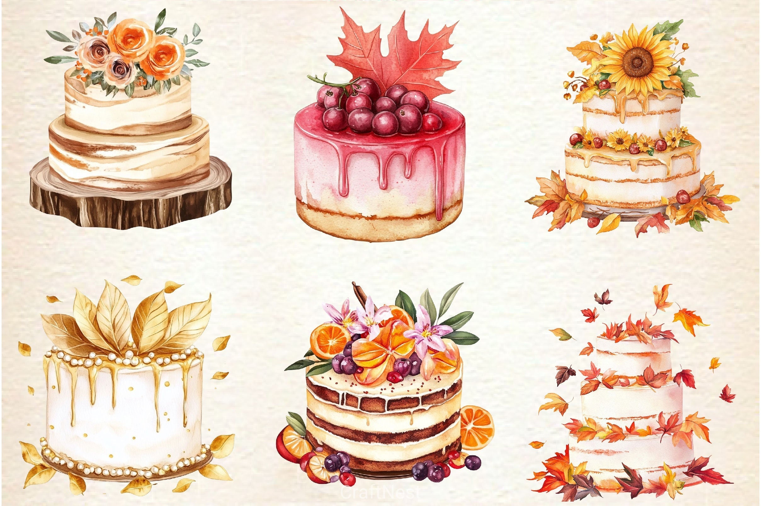 Fall Wedding Cake Clipart Bundle 2