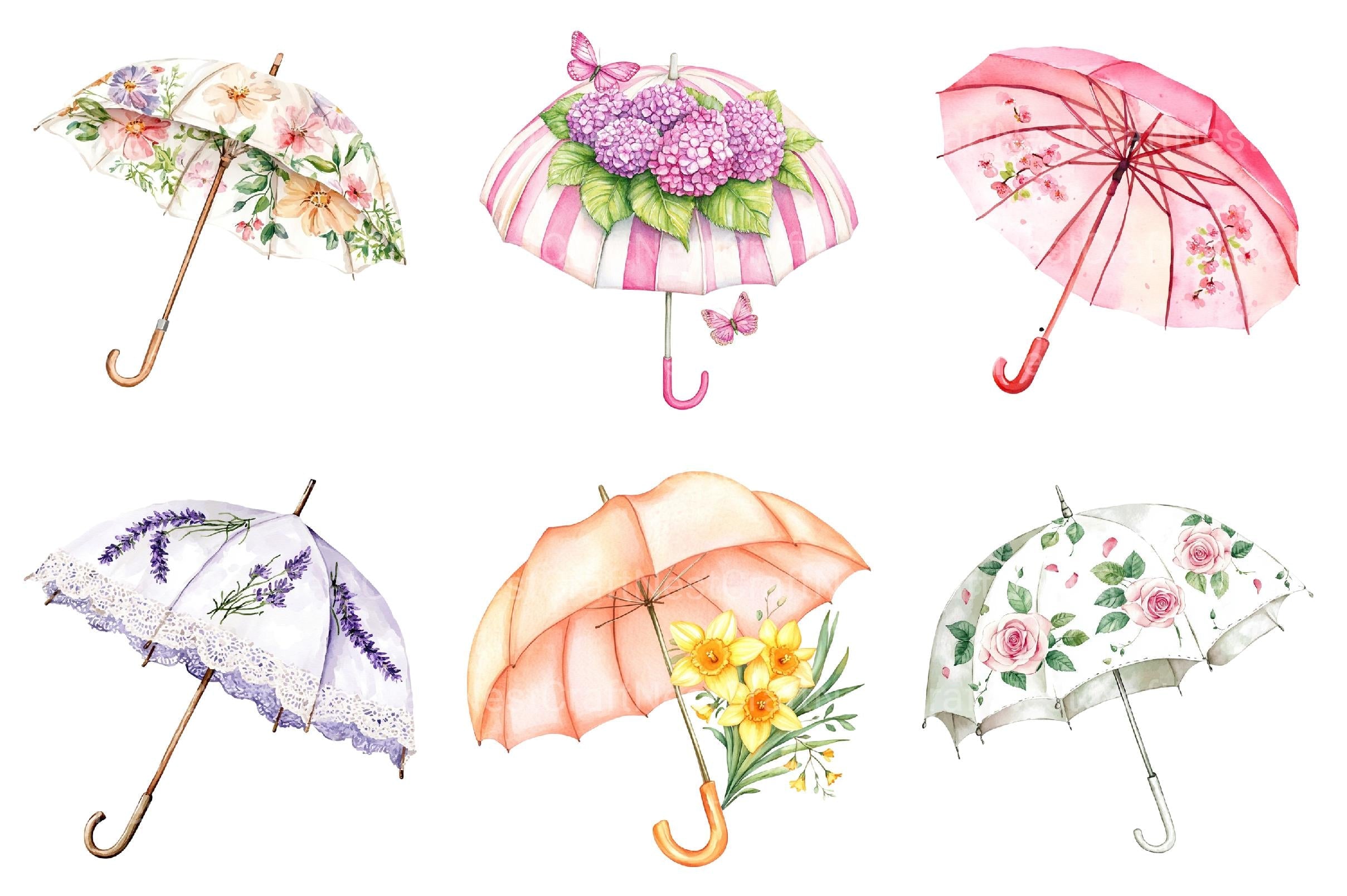 Spring Flowers Umbrella Clipart Bundle