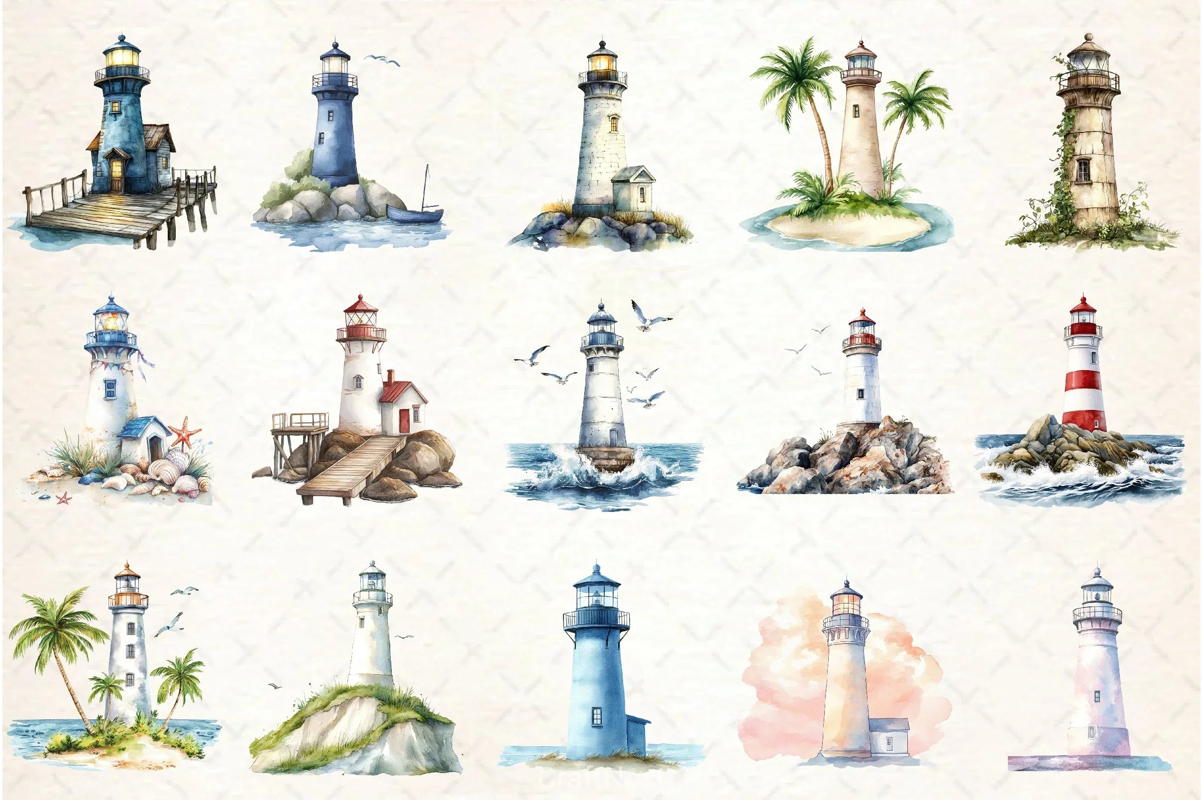 Summer Lighthouses Clipart Bundle - CraftNest - Digital Crafting and Art
