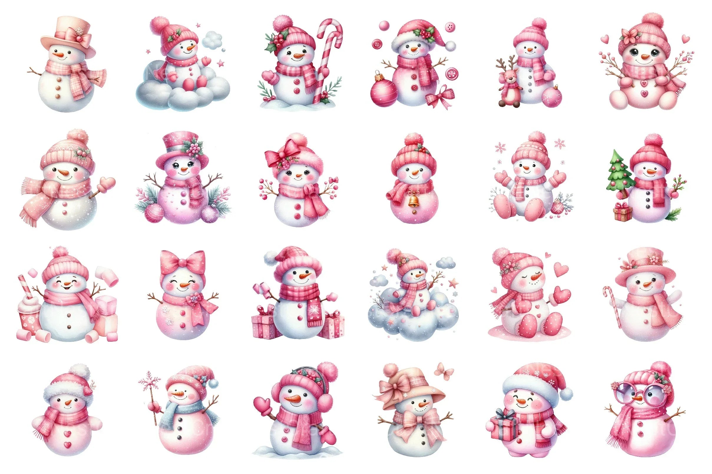 Festive Pink Snowman Christmas Clipart Bundle - CraftNest - Digital Crafting and Art