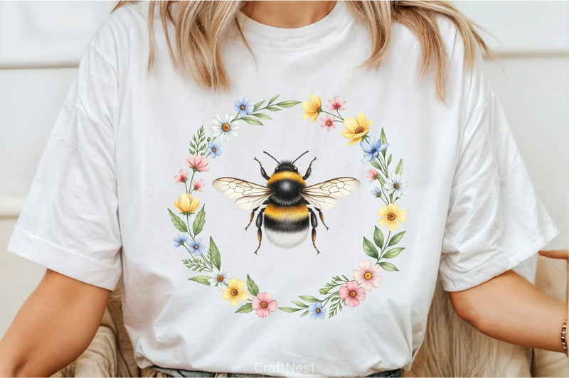 Whimsical Honey Bee Floral Clipart Bundle - CraftNest - Digital Crafting and Art