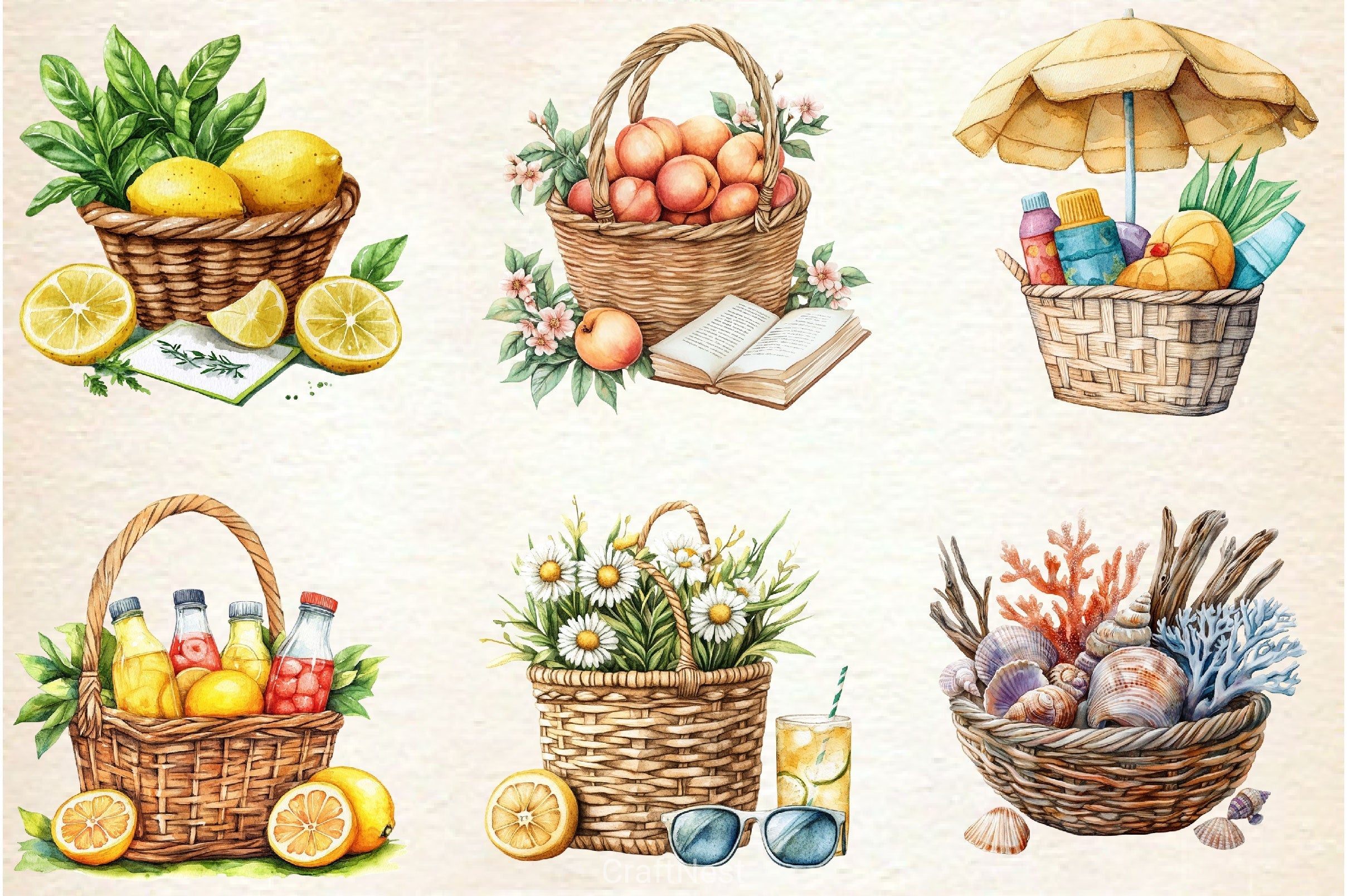 Summer Basket Clipart Bundle 2