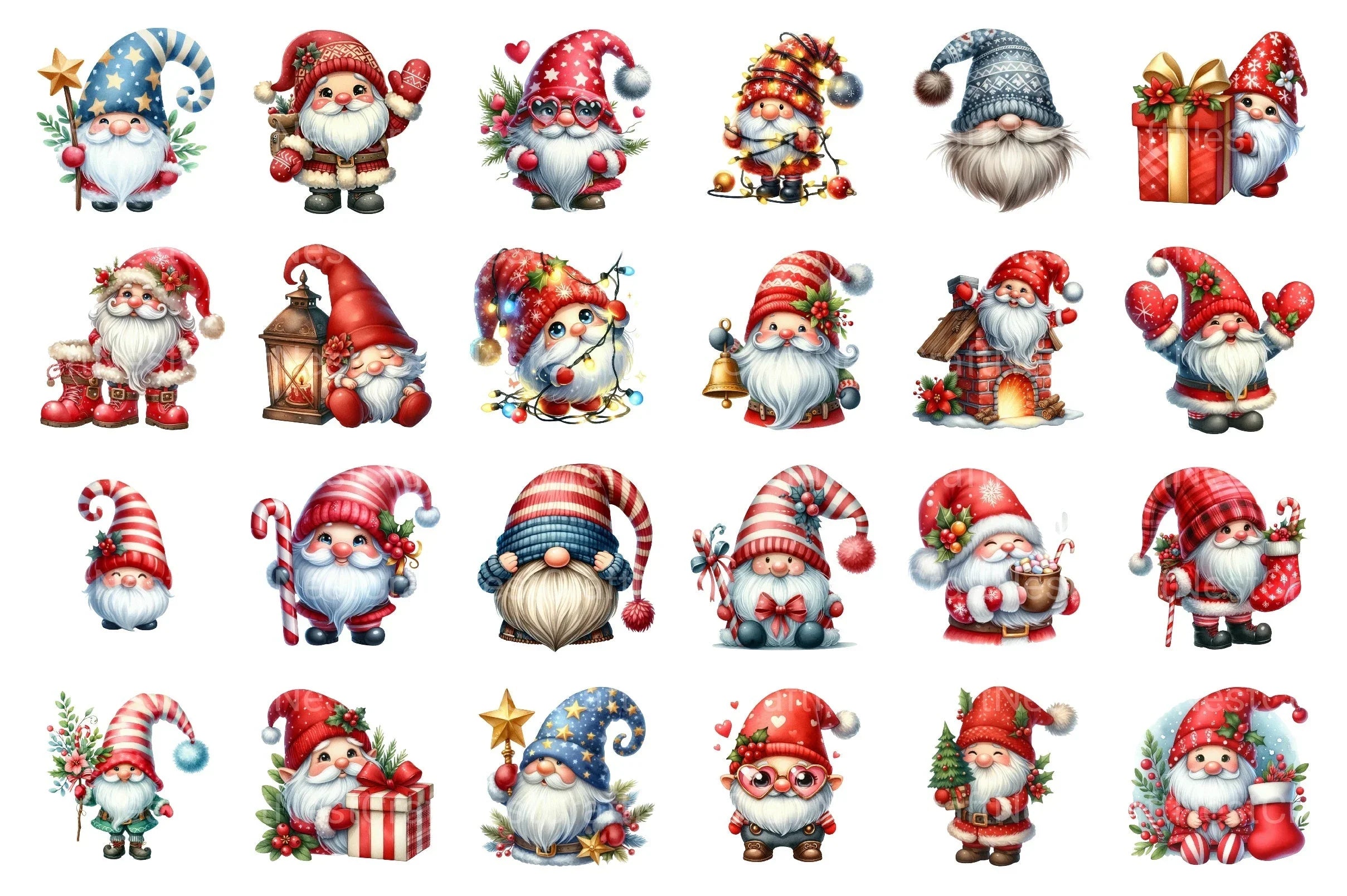 Christmas Gnomes Clipart Bundle: Red & White Festive Fun - CraftNest - Digital Crafting and Art