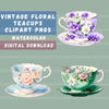 Teacups Vintage Clipart Bundle