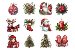 Red Christmas Retro Clipart Bundle: Santa, Reindeer, Snowmen & Gingerbread - CraftNest - Digital Crafting and Art