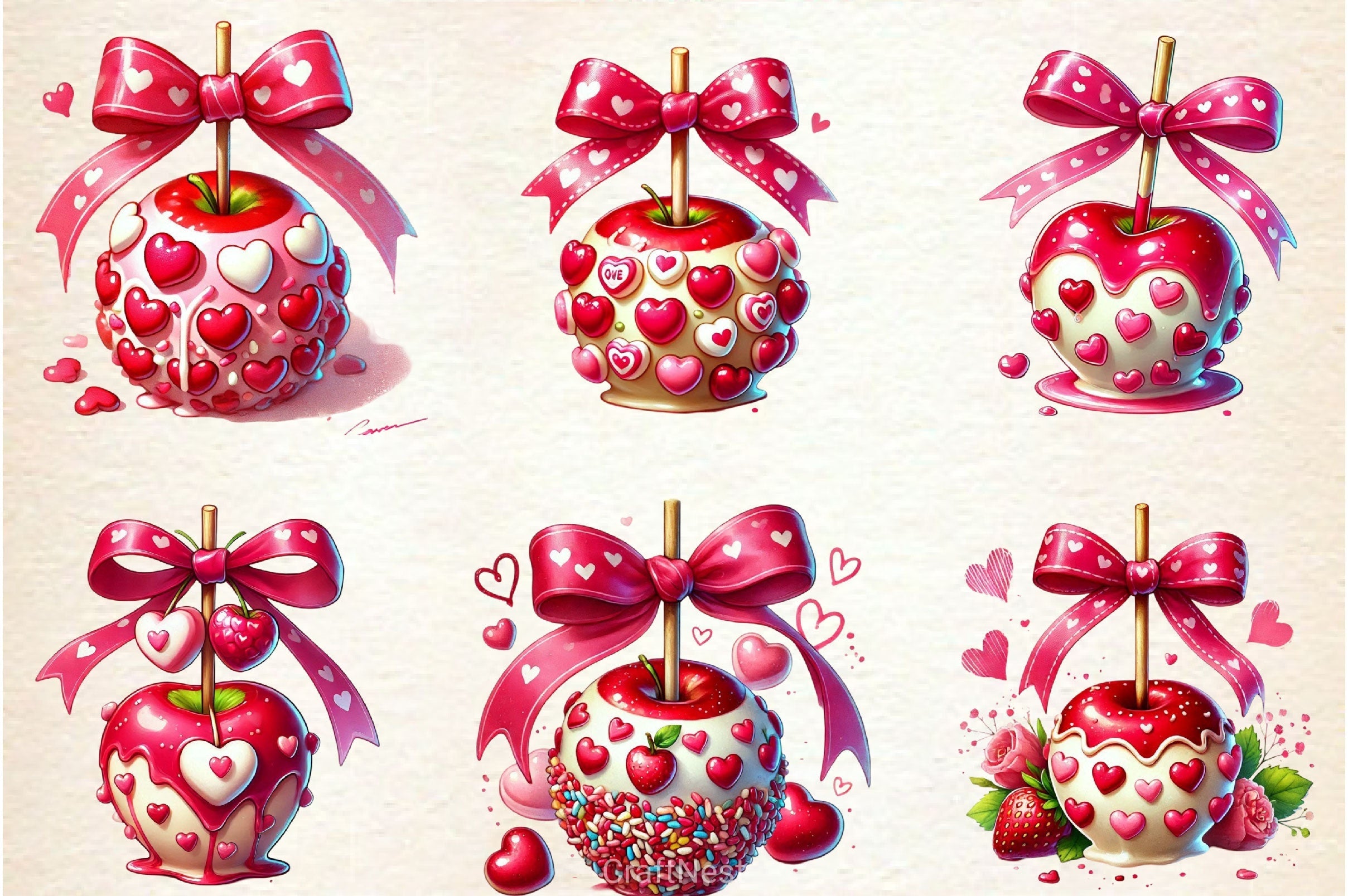 Valentine Candy Apple Clipart Bundle