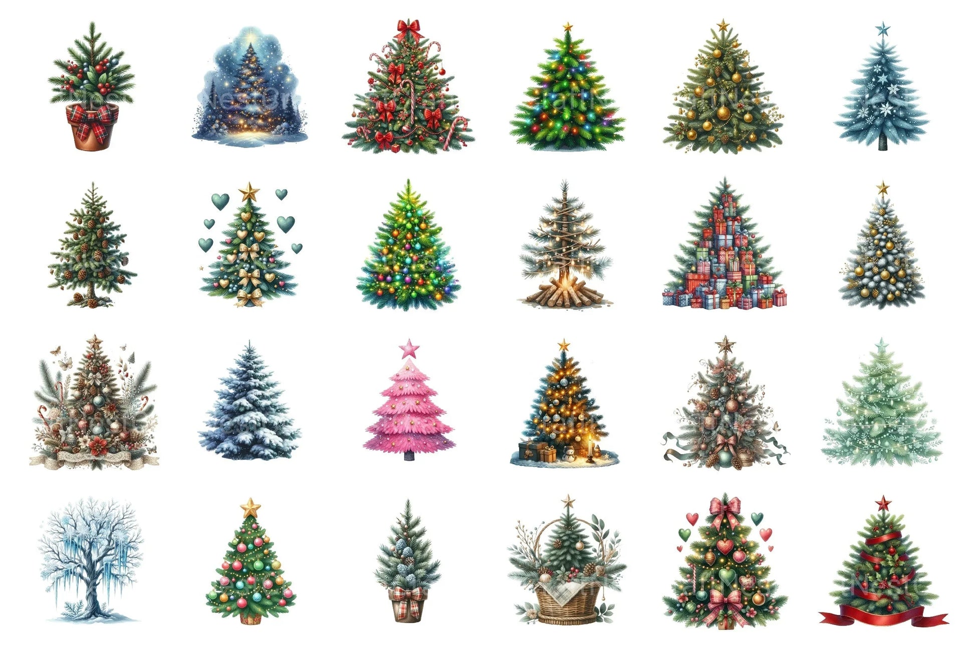 Christmas Tree Decorated Winter Clipart Bundle - CraftNest - Digital Crafting and Art