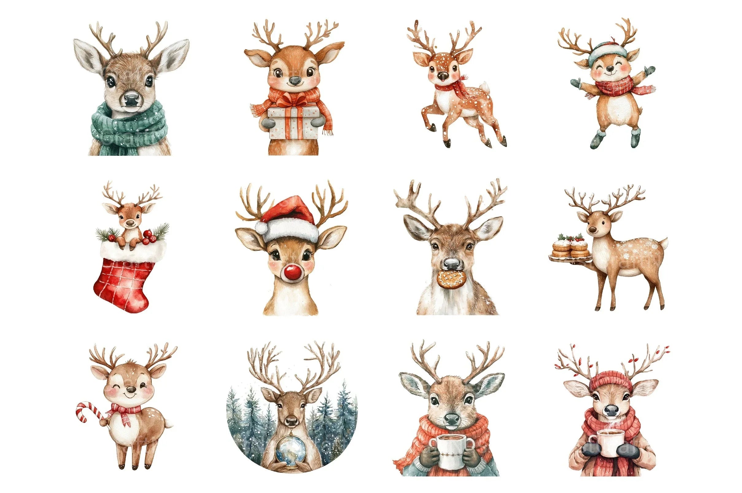 Quirky Christmas Reindeer Clipart Bundle - CraftNest - Digital Crafting and Art