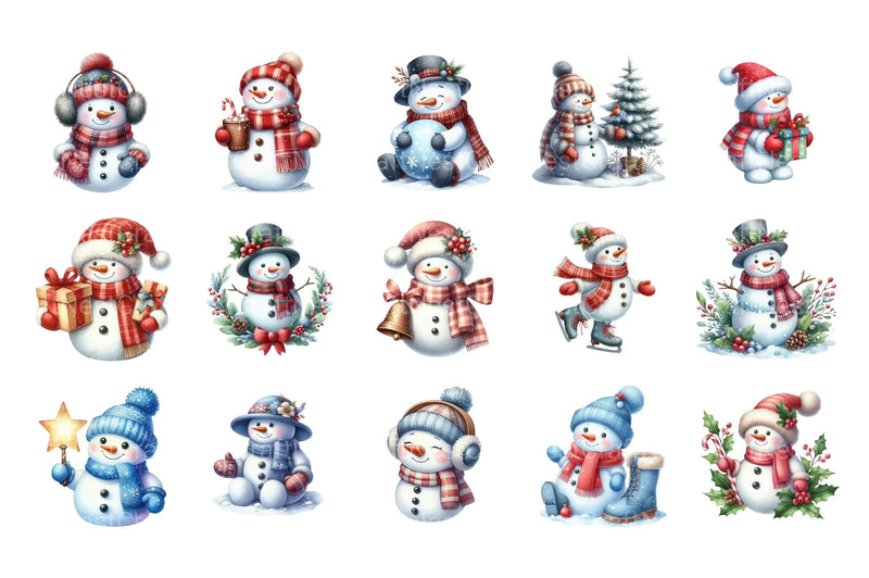 Christmas Blue Snowman Clipart Bundle - CraftNest - Digital Crafting and Art