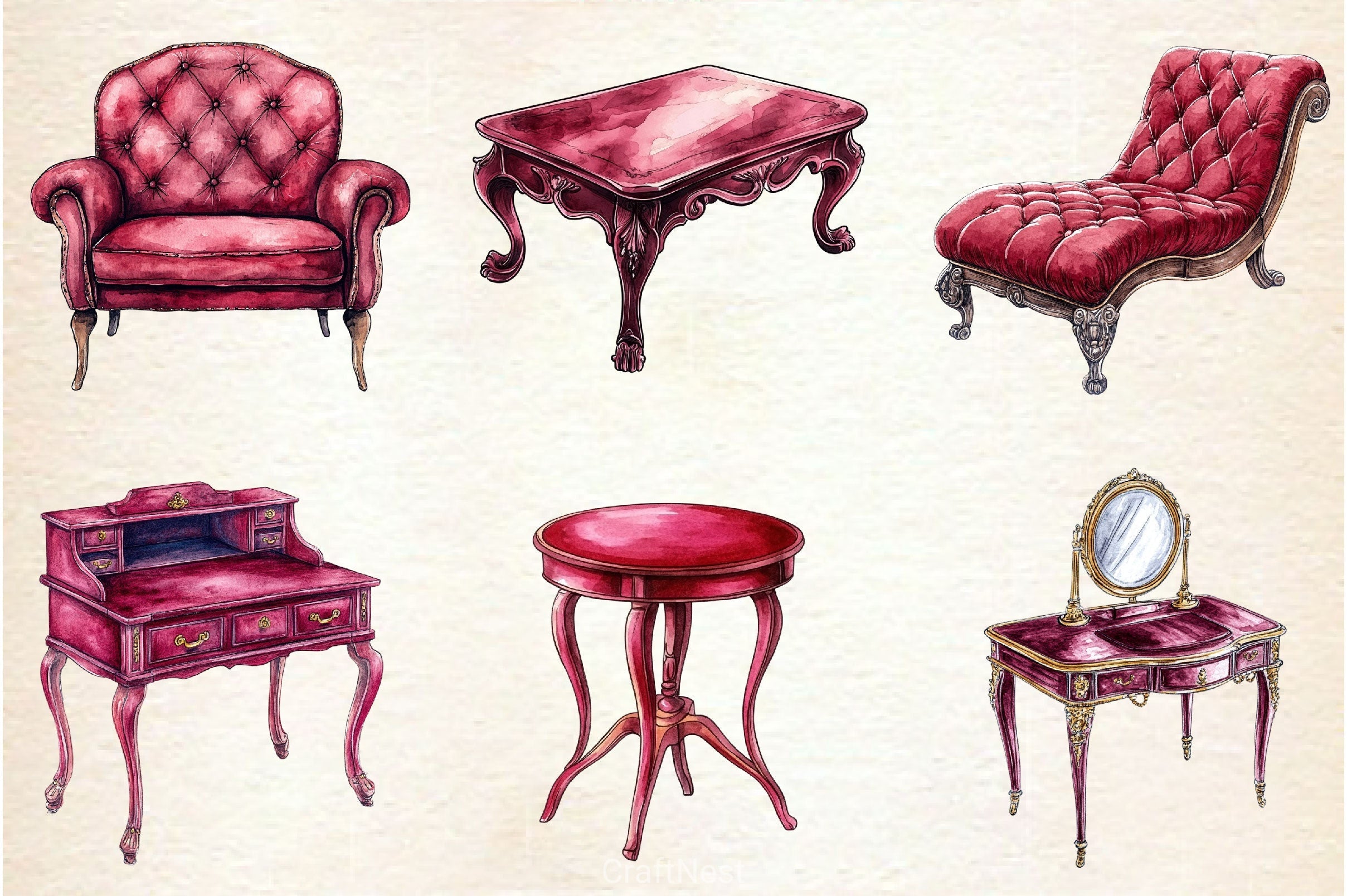 Antique Victorian Furniture Clipart Bundle