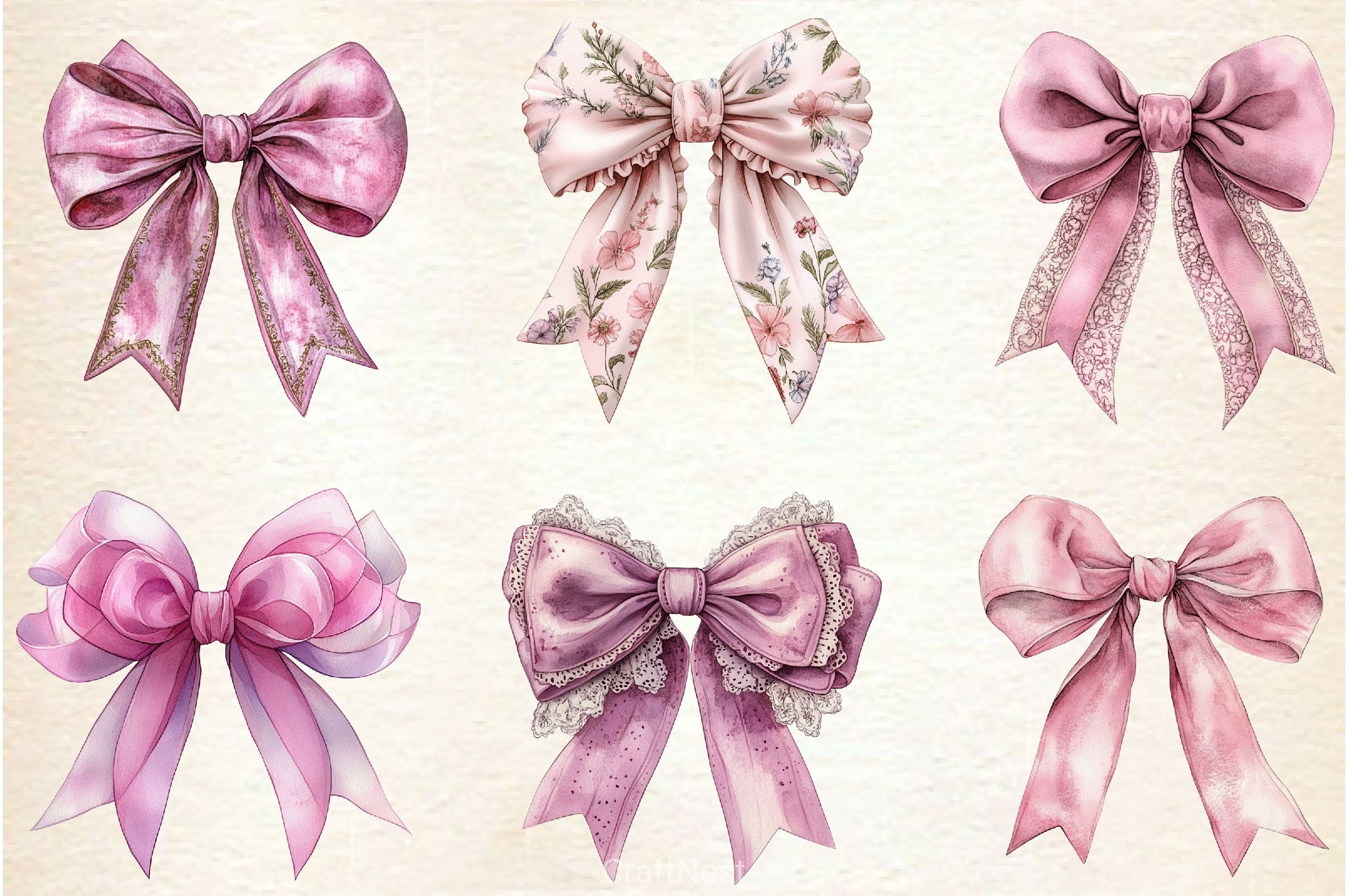 Coquette Pink Bow Graphics Clipart Bundle