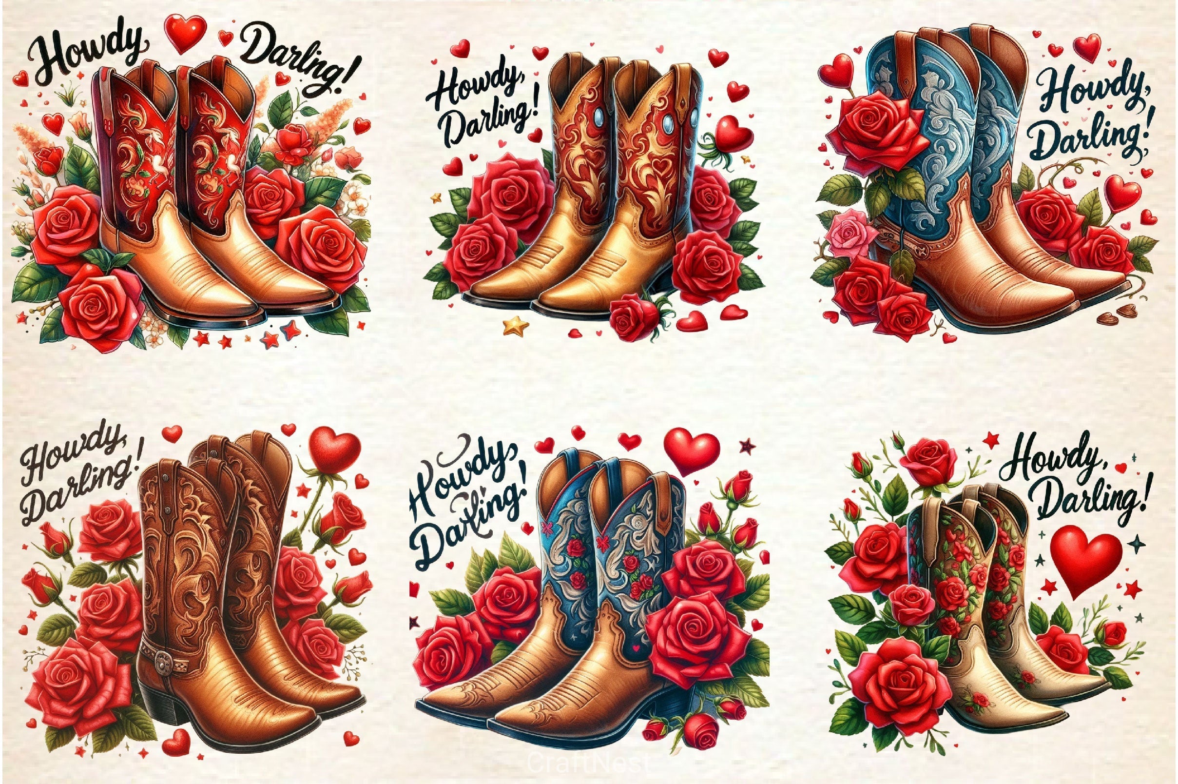 Cowboy Boots And Roses Clipart Bundle