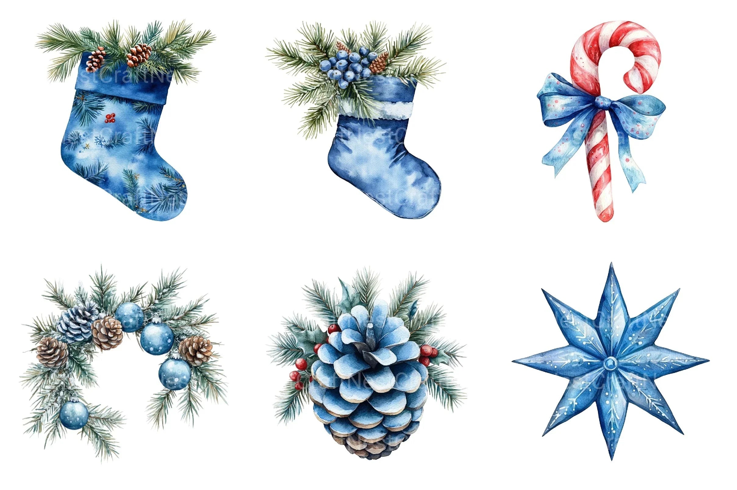 Blue Christmas Magic Winter Cozy Clipart Bundle - CraftNest - Digital Crafting and Art