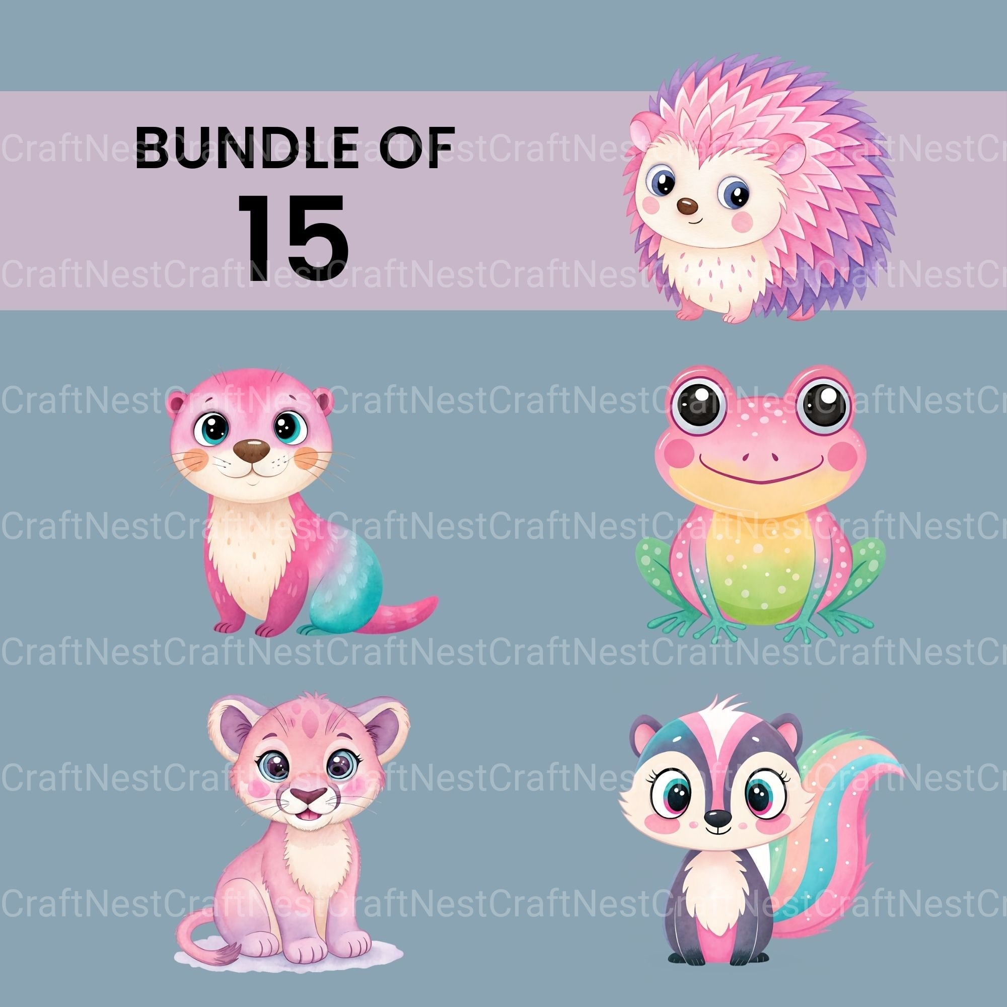 Girl Woodland Animals Clipart Bundle