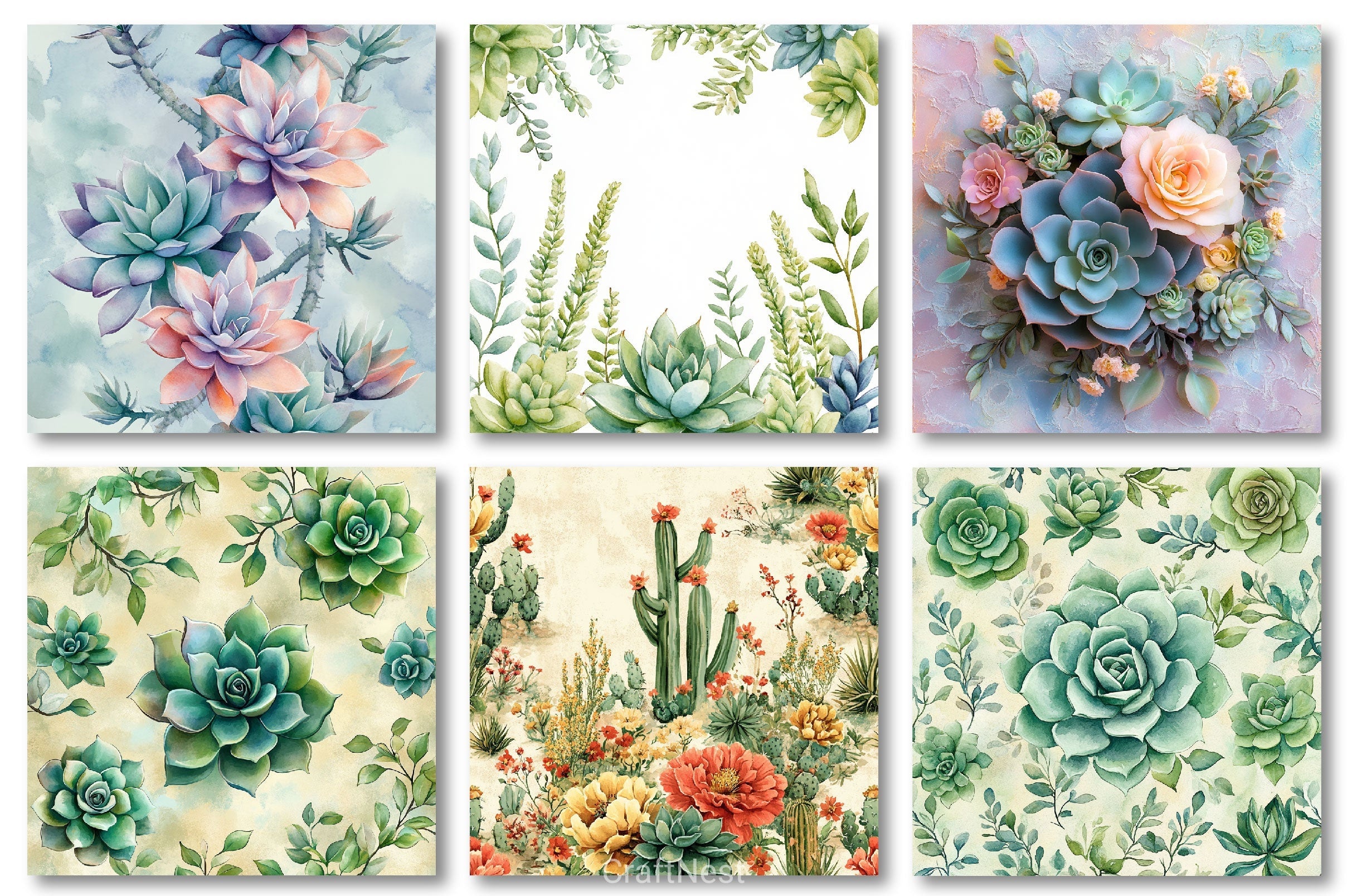 Succulents Botanical Patterns Clipart Bundle