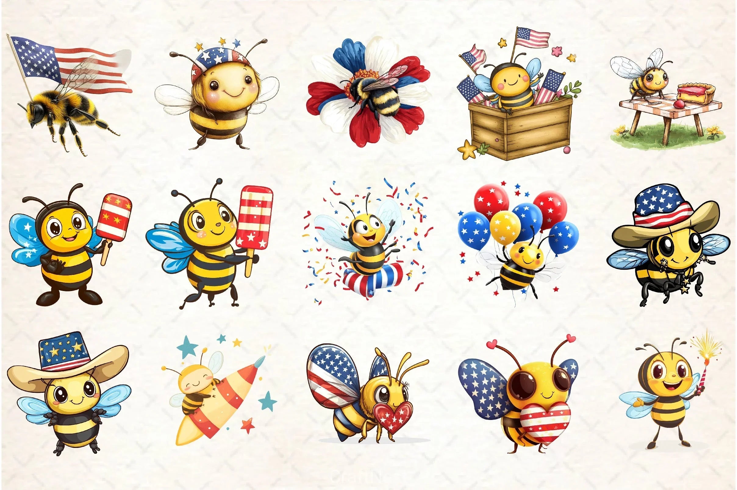4th of July Bee Clipart Bundle - CraftNest - Digital Crafting and Art