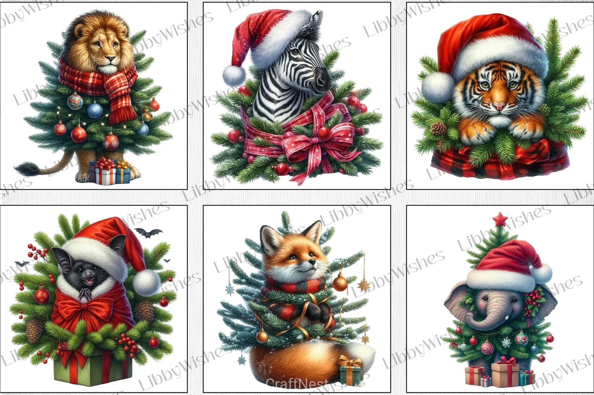 Animal Christmas Tree Clipart Bundle 1 - CraftNest - Digital Crafting and Art