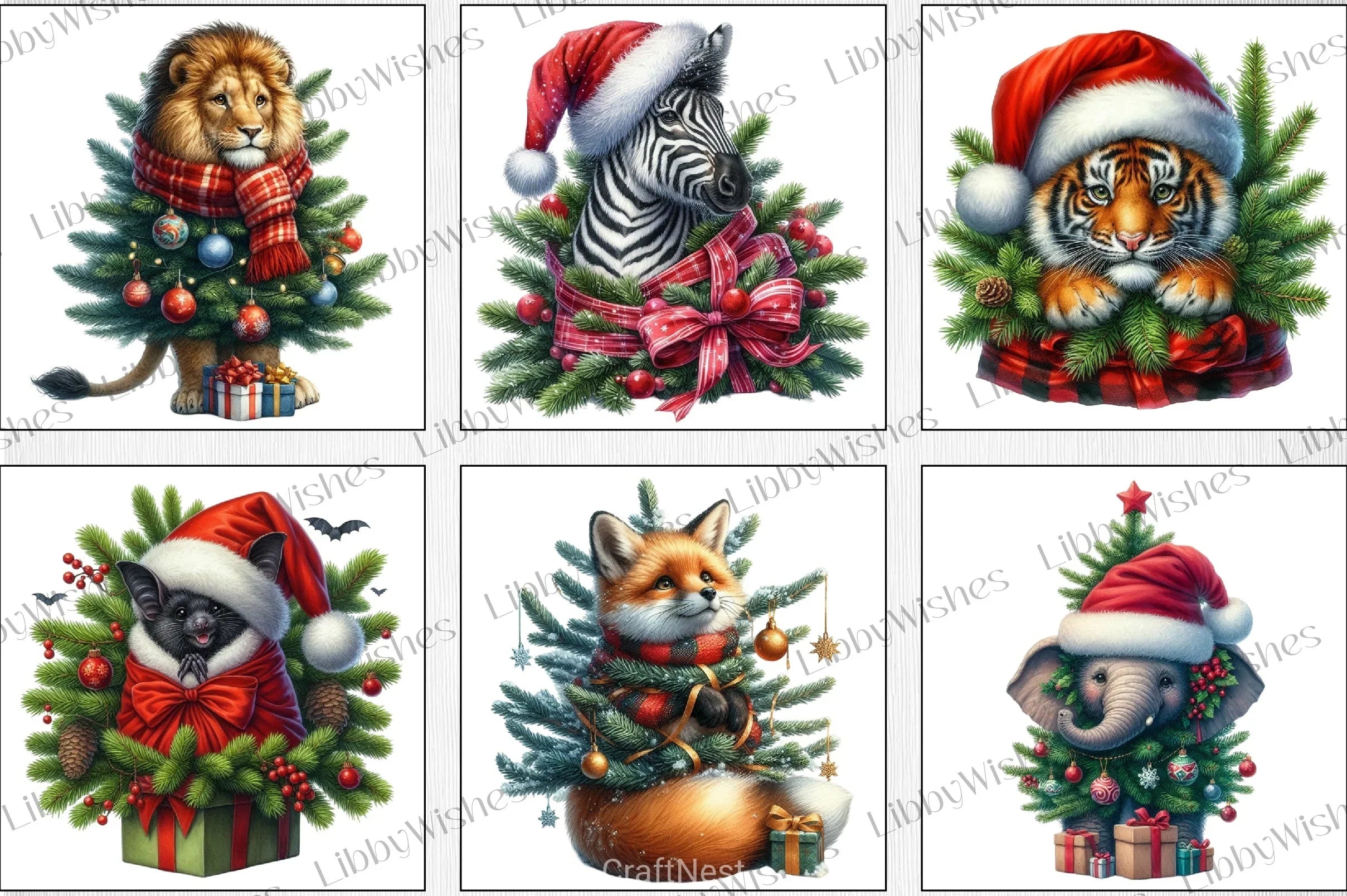 Animal Christmas Tree Clipart Bundle 1 - CraftNest - Digital Crafting and Art
