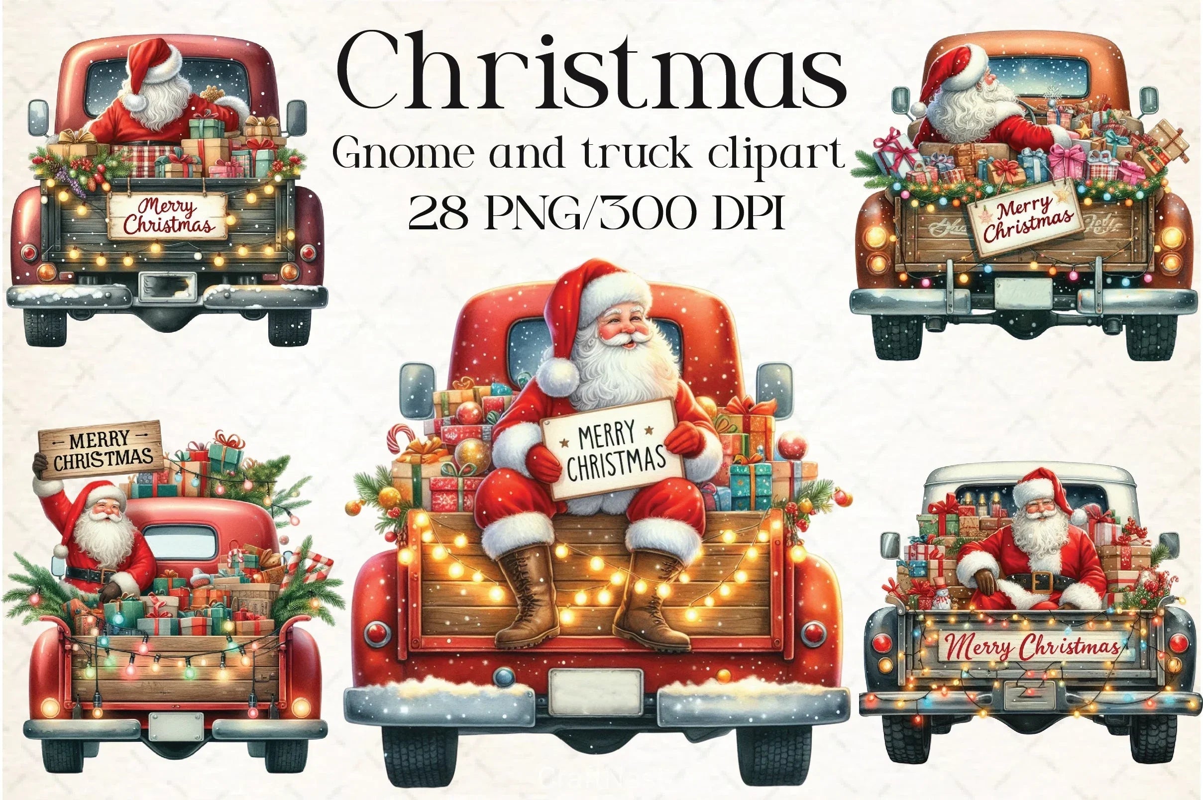 Christmas Gnome & Truck Clipart Bundle 3 - CraftNest - Digital Crafting and Art