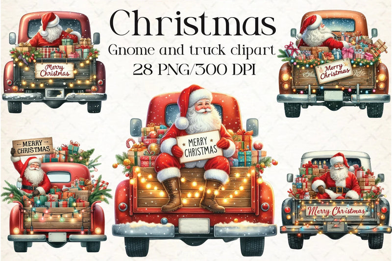 Christmas Gnome & Truck Clipart Bundle 3 - CraftNest - Digital Crafting and Art