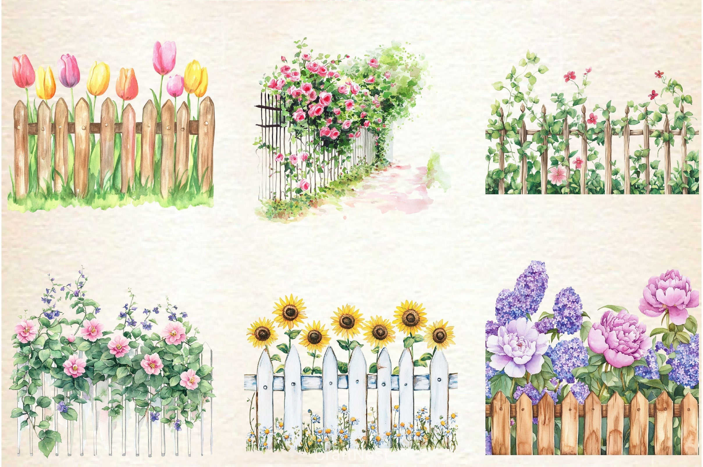 Spring Flower Fence Clipart Bundle 1