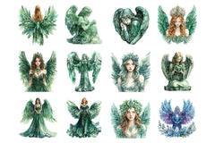 Green Stone Angel Figures Clipart Bundle - CraftNest - Digital Crafting and Art