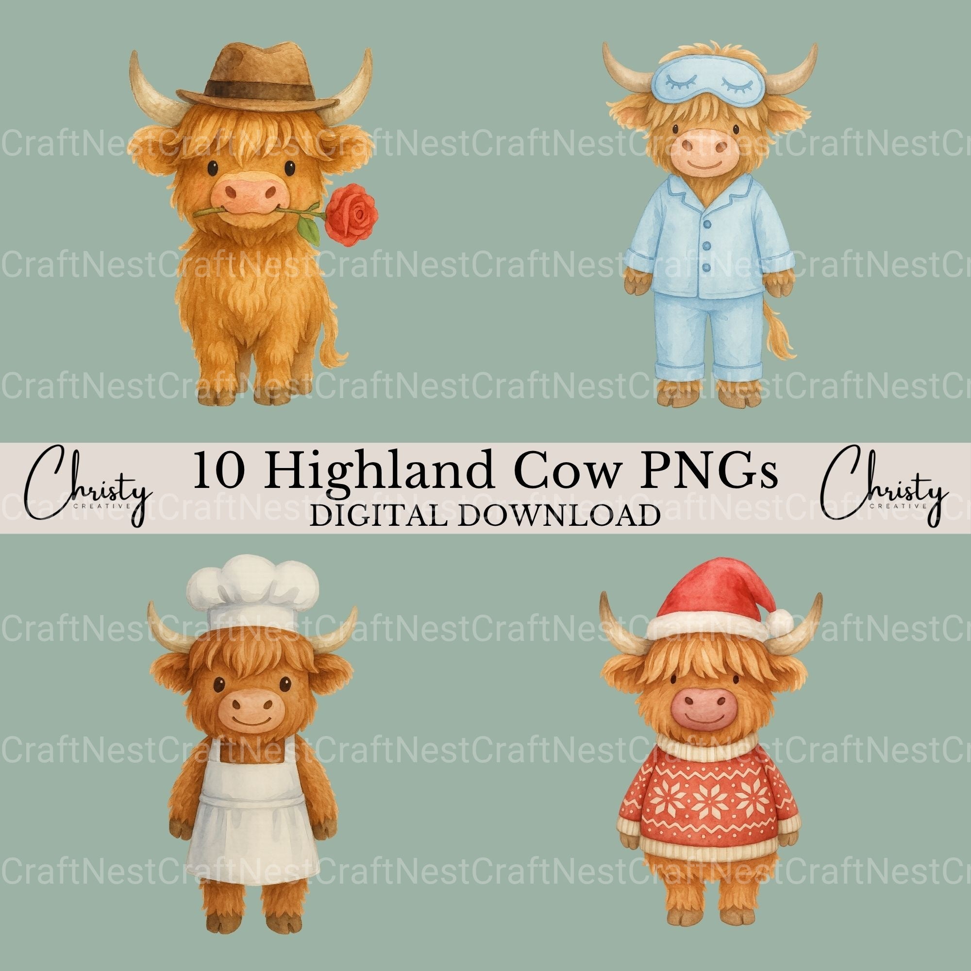 Highland Cows 2 Clipart Bundle