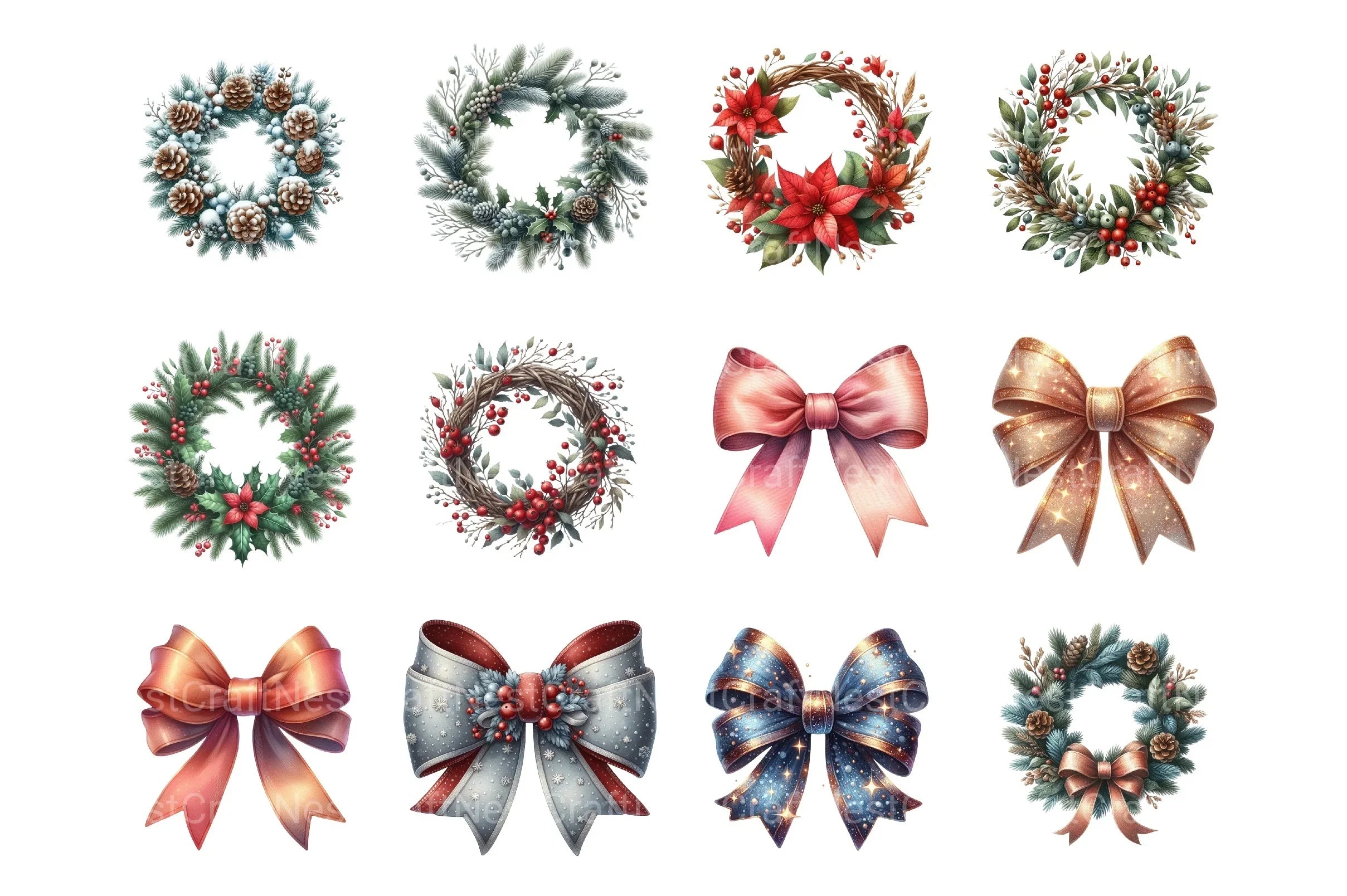 Christmas Wreaths & Bows Clipart Bundle - CraftNest - Digital Crafting and Art